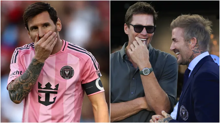Lionel Messi (left), David Beckham and Tom Brady (right)