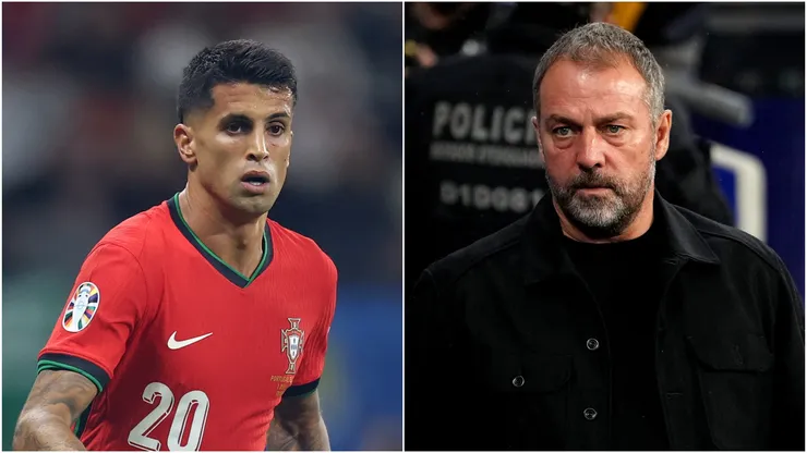 Joao Cancelo of Portugal and Hansi Flick, Head Coach of FC Barcelona.