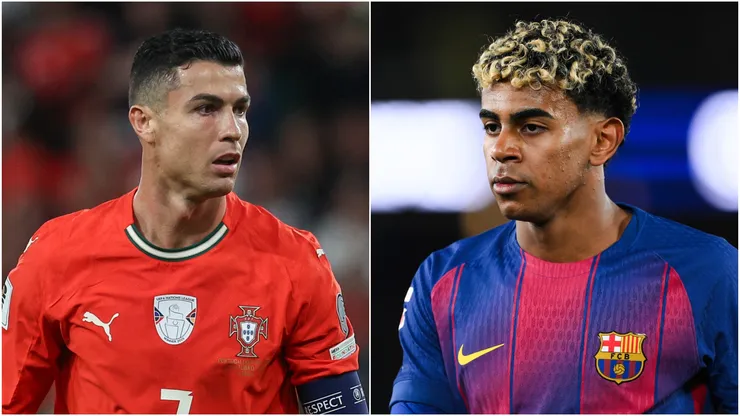 Cristiano Ronaldo (L) of Portugal and Lamine Yamal (R) of FC Barcelona.