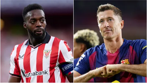 Inaki Williams of Athletic Club and Robert Lewandowski of FC Barcelona.