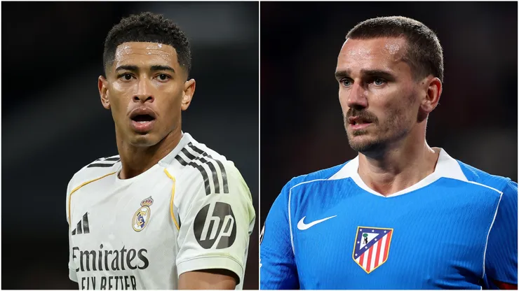 Jude Bellingham of Real Madrid and Antoine Griezmann of Atletico de Madrid.
