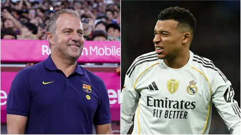 Barcelona coach Hansi Flick and Real Madrid forward Kylian Mbappe.