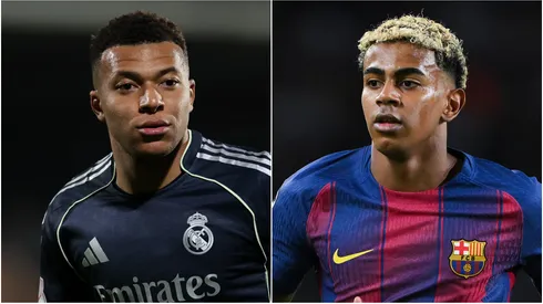 Kylian Mbappe (L) of Real Madrid and Lamine Yamal (R) of FC Barcelona.
