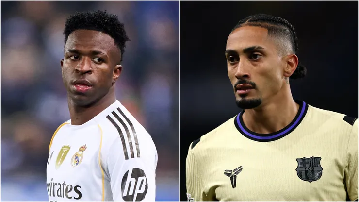 Vinicius Junior (L) of Real Madrid and Raphinha (R) of FC Barcelona.
