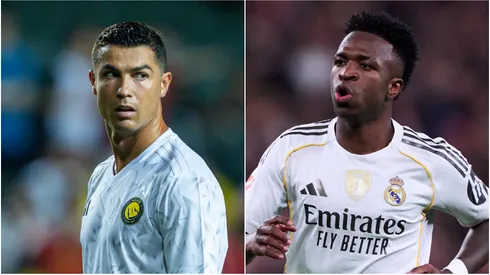 Cristiano Ronaldo (L) of Al-Nassr and Vinicius Junior (R) of Real Madrid.