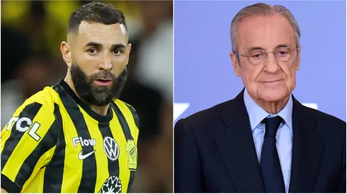 Karim Benzema of Al Ittihad and Florentino Perez, President of Real Madrid.