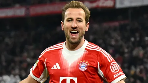 Harry Kane of Bayern Munich celebrates scoring a goal.