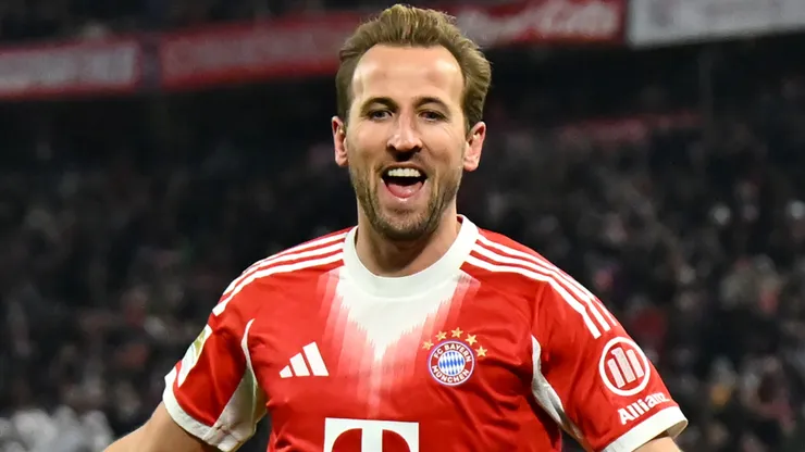 Harry Kane of Bayern Munich celebrates scoring a goal.
