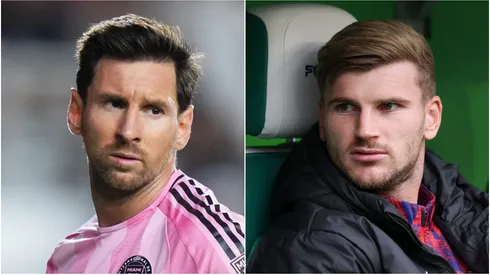 Lionel Messi (L) #10 of Inter Miami CF and Timo Werner (R) of RB Leipzig.