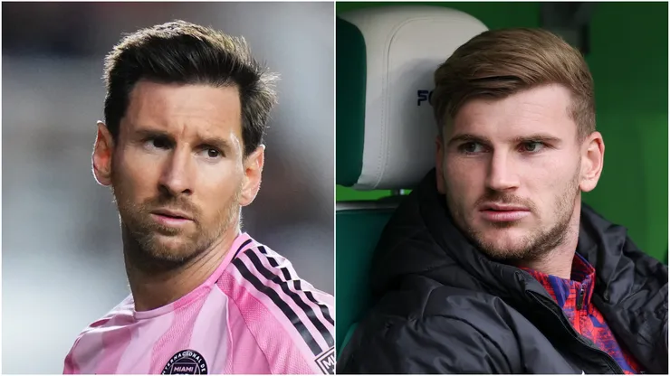 Lionel Messi (L) #10 of Inter Miami CF and Timo Werner (R) of RB Leipzig.
