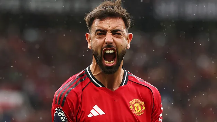 Bruno Fernandes of Manchester United celebrates a goal.
