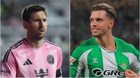 Lionel Messi (L) #10 of Inter Miami CF and Giovani Lo Celso (R) of Real Betis.