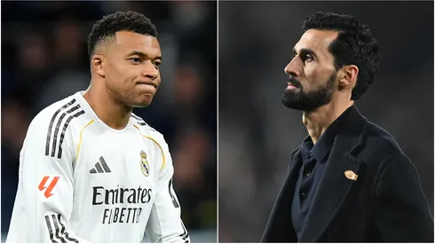 Real Madrid star Kylian Mbappe and interim coach Alvaro Arbeloa.