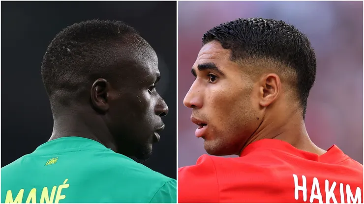 Sadio Mane of Senegal (L) and Achraf Hakimi of Morocco
