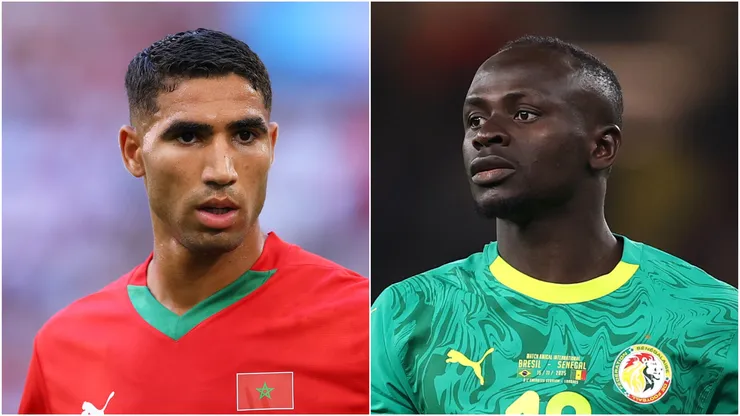 Achraf Hakimi #2 of Morocco and Sadio Mane of Senegal.
