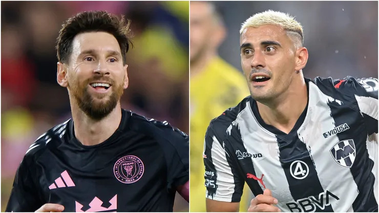 Lionel Messi (L) #10 of Inter Miami and Germán Berterame (R) of Monterrey.
