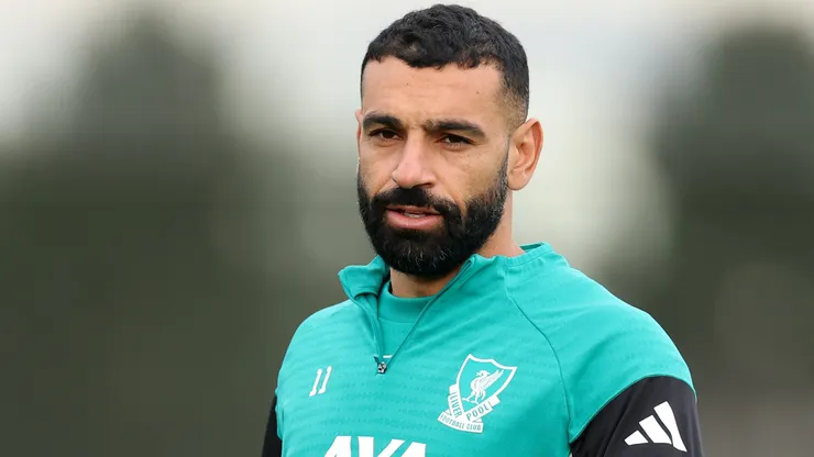 Mohamed Salah of Liverpool looks on during a Liverpool FC Training Session.
