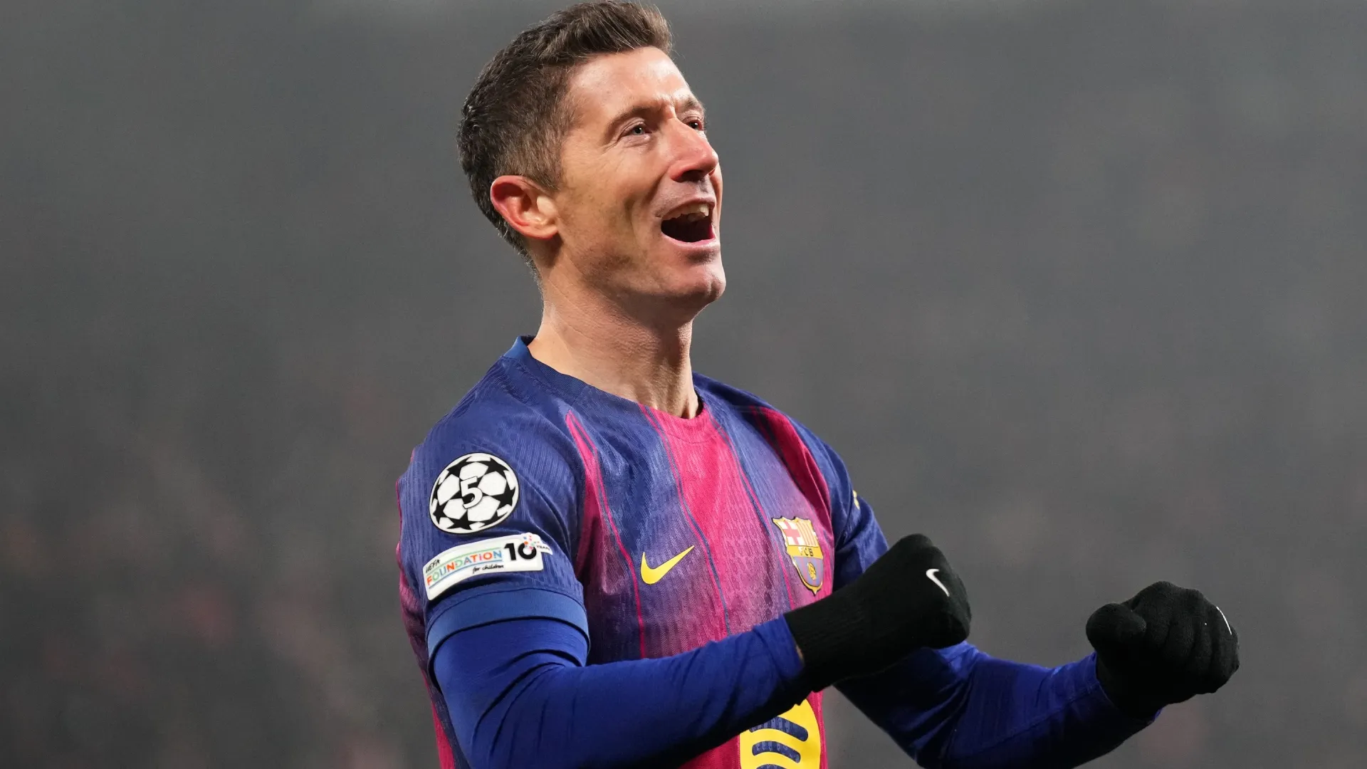 Barcelona's Robert Lewandowski celebrating