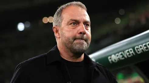 Hansi Flick, Head Coach of FC Barcelona, looks on prior to the LaLiga EA Sports match.