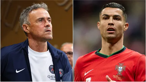 Luis Enrique (L), Head Coach of Paris Saint-Germain, and Cristiano Ronaldo (R) of Portugal.