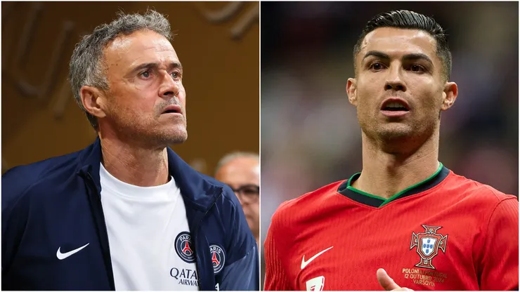 Luis Enrique (L), Head Coach of Paris Saint-Germain, and Cristiano Ronaldo (R) of Portugal.
