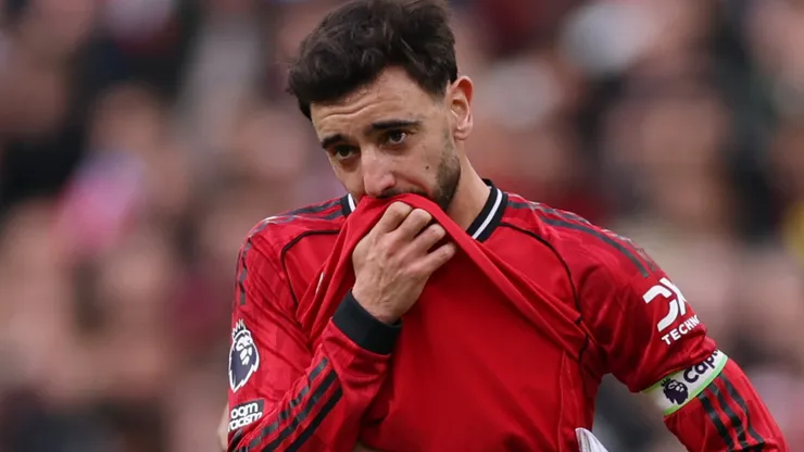 Bruno Fernandes of Manchester United reacts after scoring a goal.
