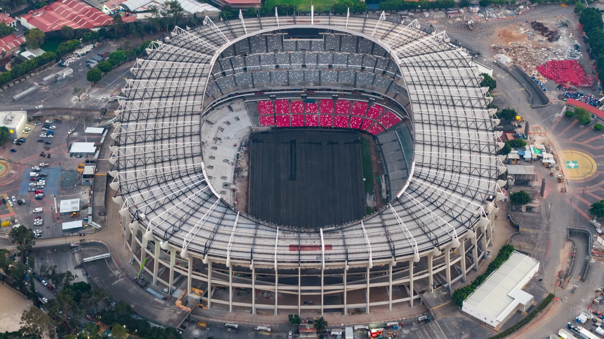 Aerial view of the Banorte Stadium also known as Azteca Stadium under construction.