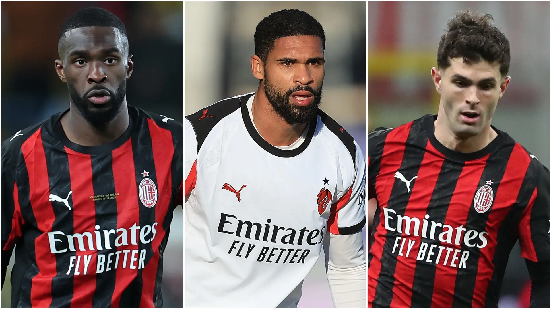 Fikayo Tomori, Ruben Loftus-Cheek and Christian Pulisic of AC Milan
