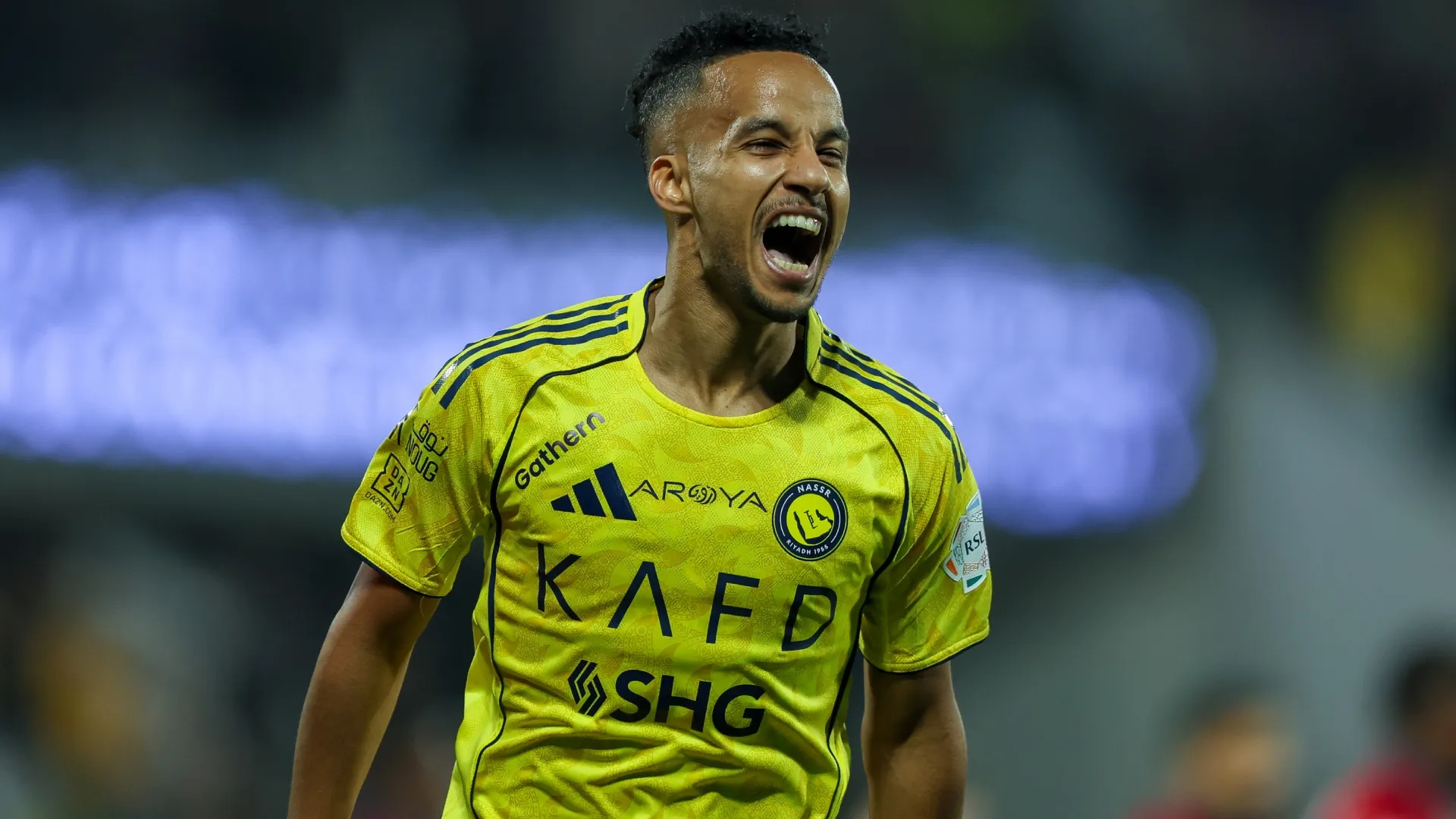 Abdulrahman Ghareeb of Al Nassr celebrates after scoring against Damac.