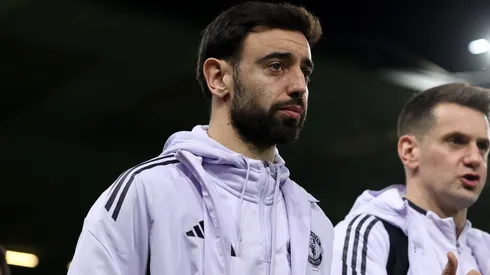 Bruno Fernandes of Manchester United arrives at the stadium prior to the Premier League match.
