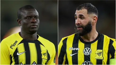 Ngolo Kante (L) and Karim Benzema (R) of Al Ittihad.
