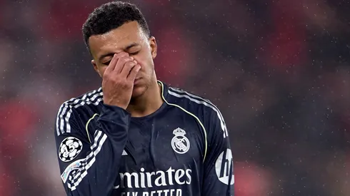 Kylian Mbappe of Real Madrid CF reacts during the match against SL Benfica