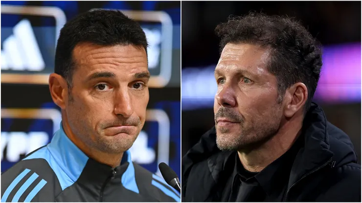 Argentina coach Lionel Scaloni and Atletico Madrid's Diego Simeone.
