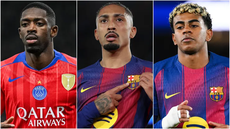 Ousmane Dembele (left), Raphinha (center), and Lamine Yamal (right)
