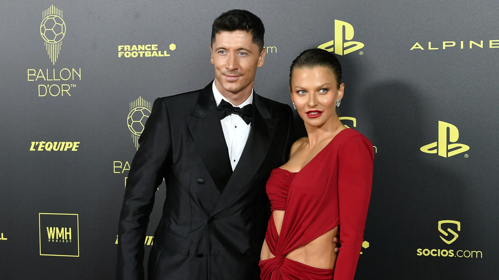 Robert Lewandowski and Anna Lewandowska attend the Ballon D’Or photocall at Theatre Du Chatelet In Paris.