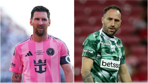 Inter Miami's Lionel Messi and Atletico Nacional's David Ospina.