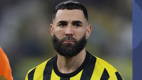 Karim Benzema of Al Ittihad lines up prior to the Saudi Pro League match.