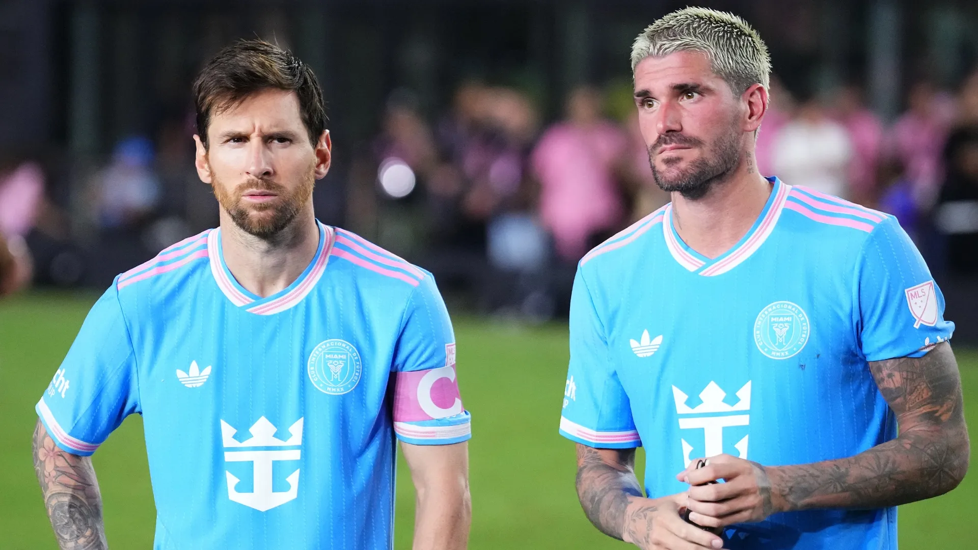 Lionel Messi #10 and Rodrigo De Paul #7 of Inter Miami CF.