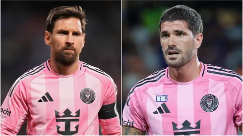 Lionel Messi #10 and Rodrigo De Paul #7 of Inter Miami.