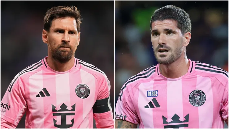 Lionel Messi #10 and Rodrigo De Paul #7 of Inter Miami.
