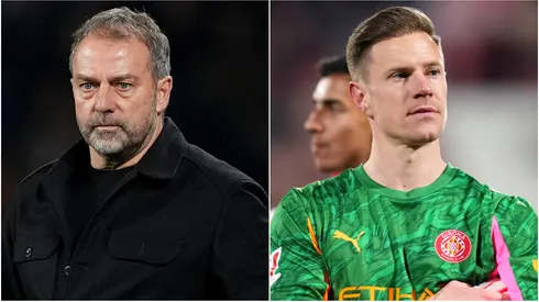 Hansi Flick, Head Coach of FC Barcelona and Marc-Andre ter Stegen of Girona FC.