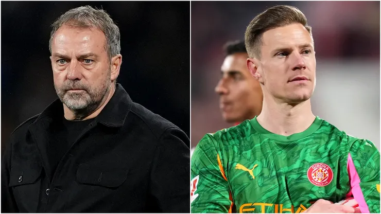 Hansi Flick, Head Coach of FC Barcelona and Marc-Andre ter Stegen of Girona FC.