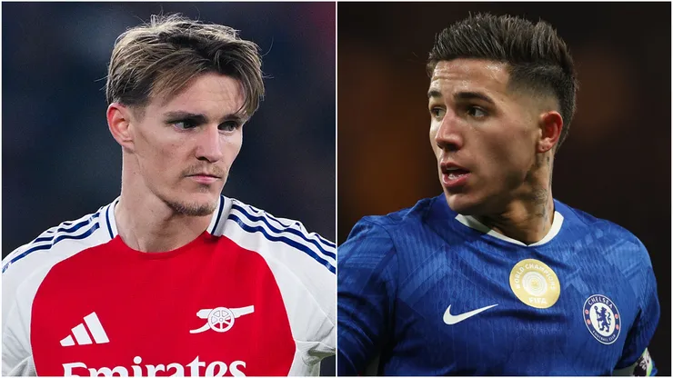 Martin Odegaard of Arsenal FC and Enzo Fernandez of Chelsea.
