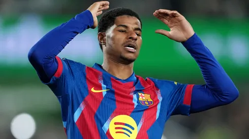 Marcus Rashford of FC Barcelona reacts during the Copa del Rey Round of 16 match.