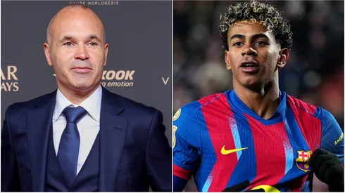 Barcelona legend Andrés Iniesta and Lamine Yamal.
