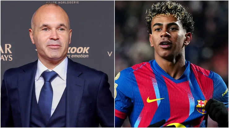 Barcelona legend Andrés Iniesta and Lamine Yamal.
