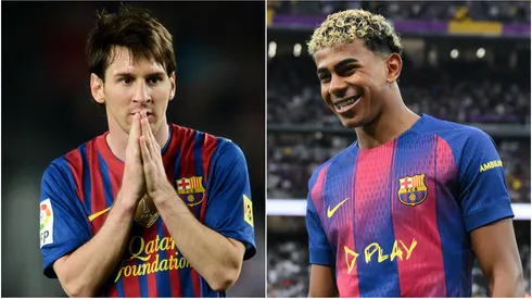 Lionel Messi and Lamine Yamal playing for Barcelona.