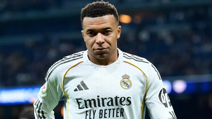 Kylian Mbappe of Real Madrid looks on during the LaLiga EA Sports match.
