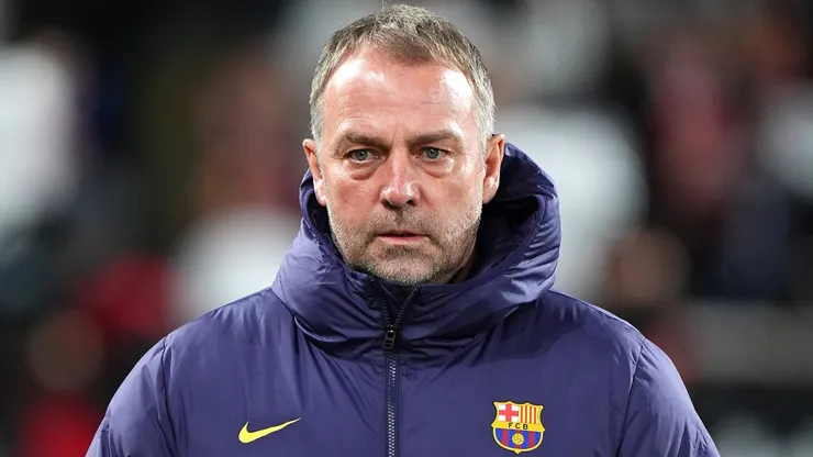 Hansi Flick, Head Coach of FC Barcelona, looks on prior a game. 
