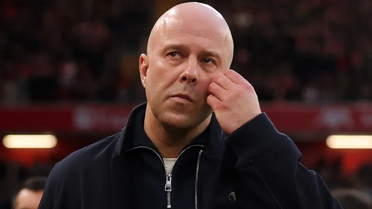 Arne Slot, Manager of Liverpool, reacts prior to the Premier League match.
